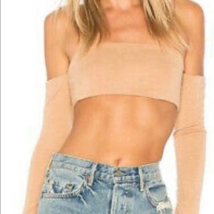NWT House of Harlow 1960 x REVOLVE beige off shoulder crop top sz S